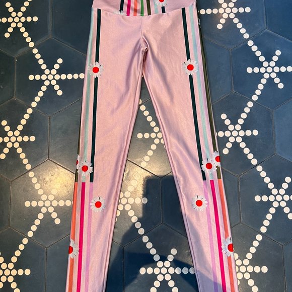 Goldsheep leggings, pink with stripes and daisies, size XS - Picture 2 of 3